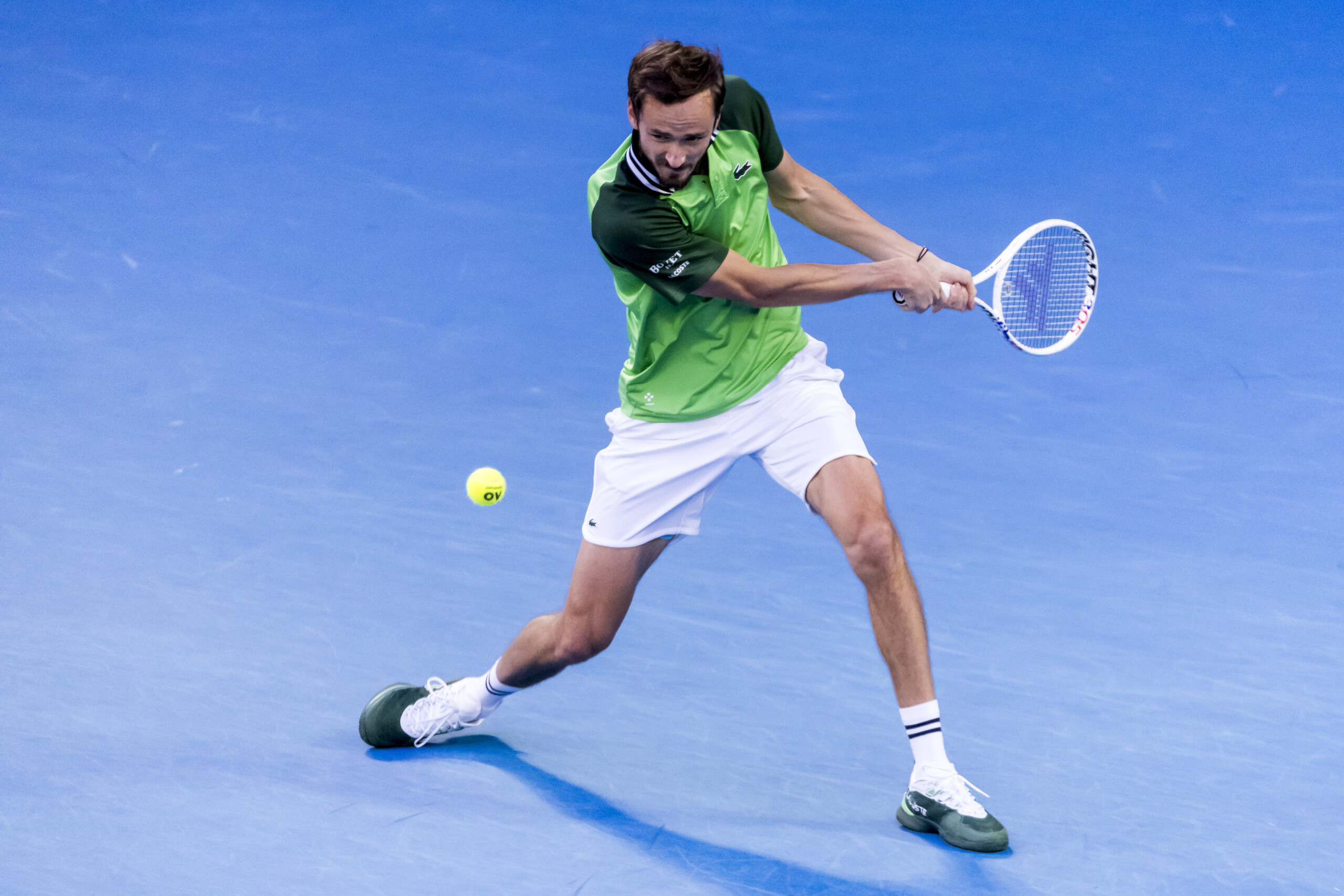 MELBOURNE, VIC - JANUARY 28: Daniil Medvedev of Russia in action during the finals of the 2024 Australian Open on January 28 2024, at Melbourne Park in Melbourne, Australia. (Photo by Jason Heidrich/Icon Sportswire via Getty Images)