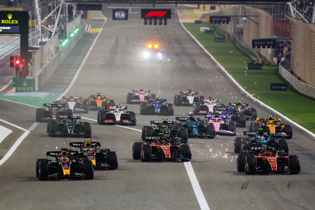Start of F1 Bahrain Grand Prix of 2023 Formula One World Championship at Bahrain International Circuit on March 5, 2023 in Sakhir, Bahrain. (Photo by Beata Zawrzel/NurPhoto via Getty Images)