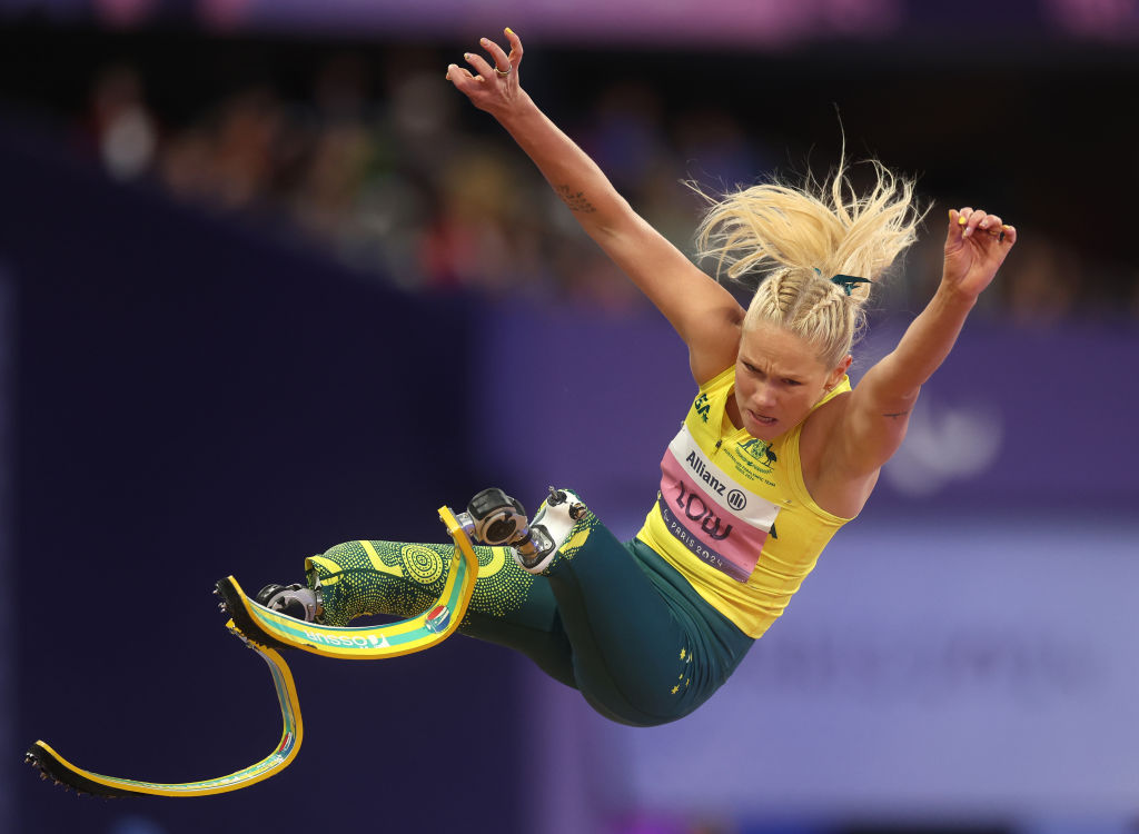 PARIS, FRANCE - SEPTEMBER 05: Vanessa Low of Team Australia competes during the Women's Long Jump-T63 Final on day eight of the Paris 2024 Summer Paralympic Games at Stade de France on September 05, 2024 in Paris, France. (Photo by Ezra Shaw/Getty Images)