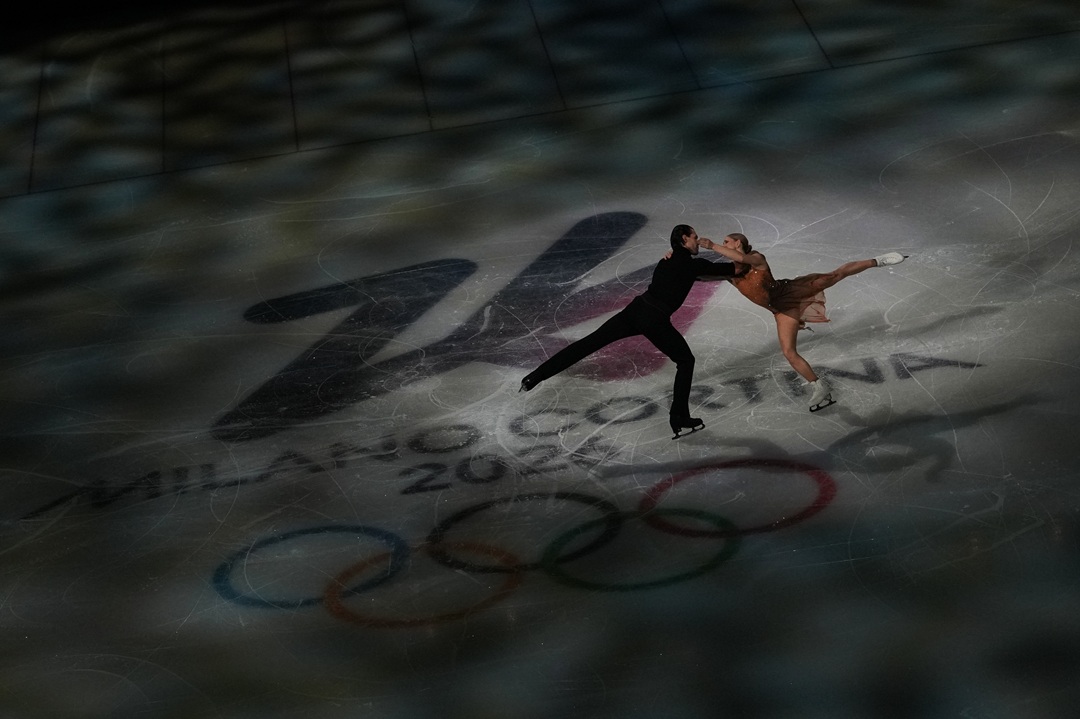Fabienne Hase Minerva and Nikita Volodin of Germany perform during the figure skating exhibition at the 2026 Winter Olympics, in Milan, Italy, Saturday, Feb. 21, 2026. (AP Photo/Francisco Seco)